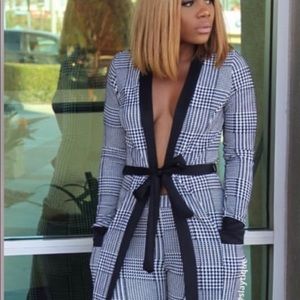 Houndstooth duster with tie waist